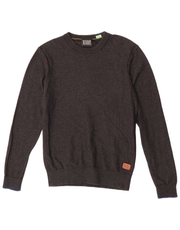 Scotch & Soda Męski sweter z okrągłym dekoltem, średnioszary, bawełniany