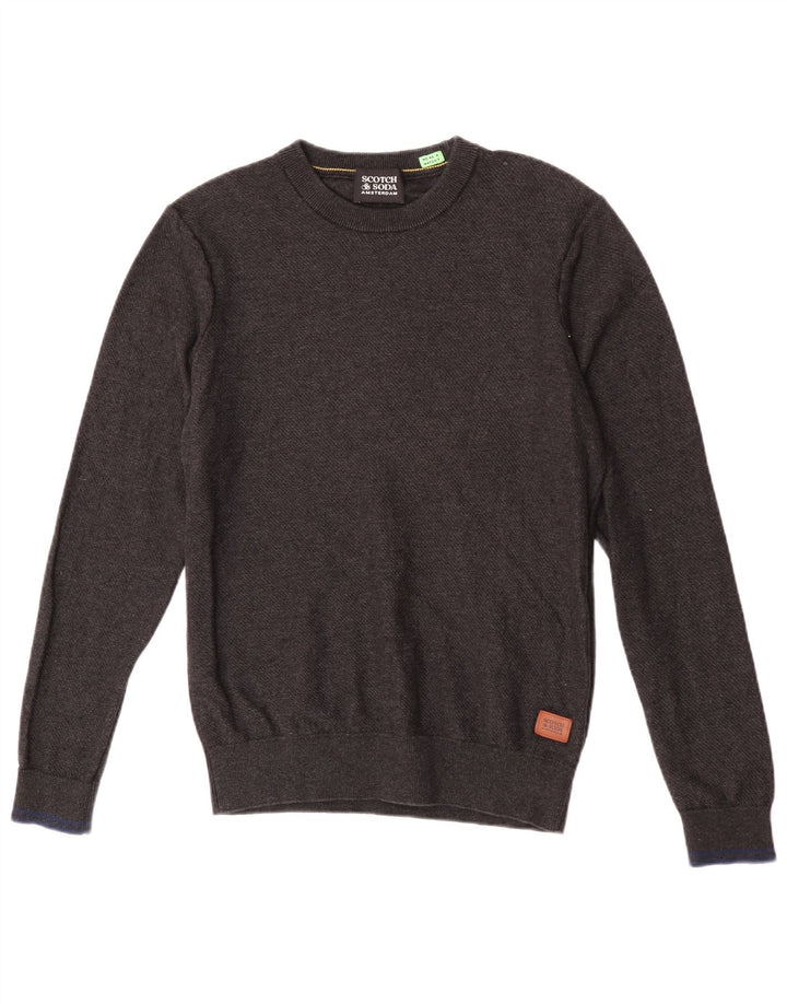Scotch & Soda Męski sweter z okrągłym dekoltem, średnioszary, bawełniany