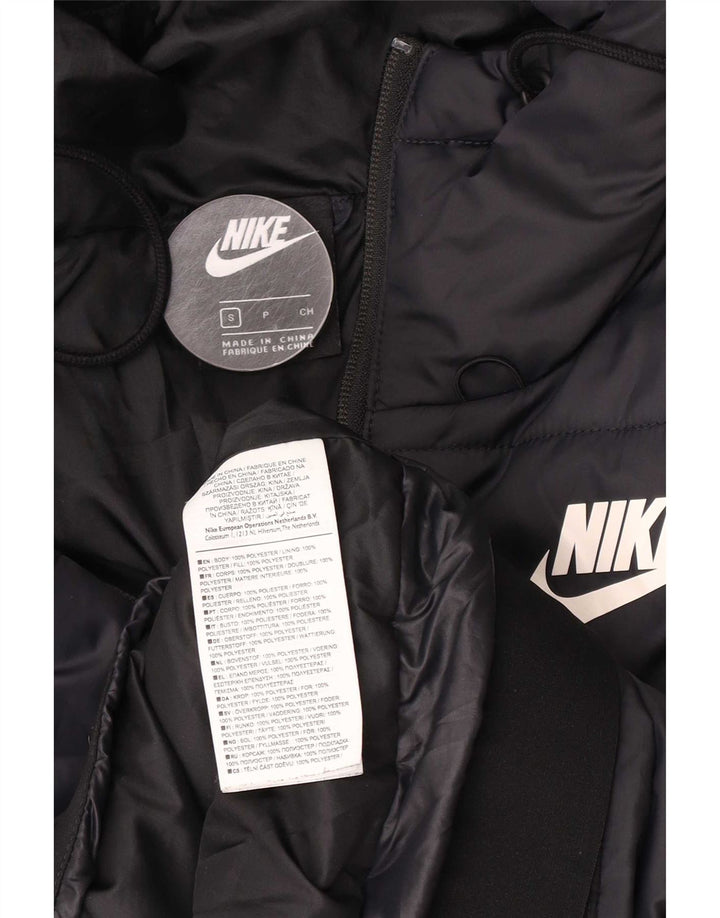 Damska wyściełana kurtka z kapturem i grafiką Nike UK 10, mała, czarna, poliestrowa