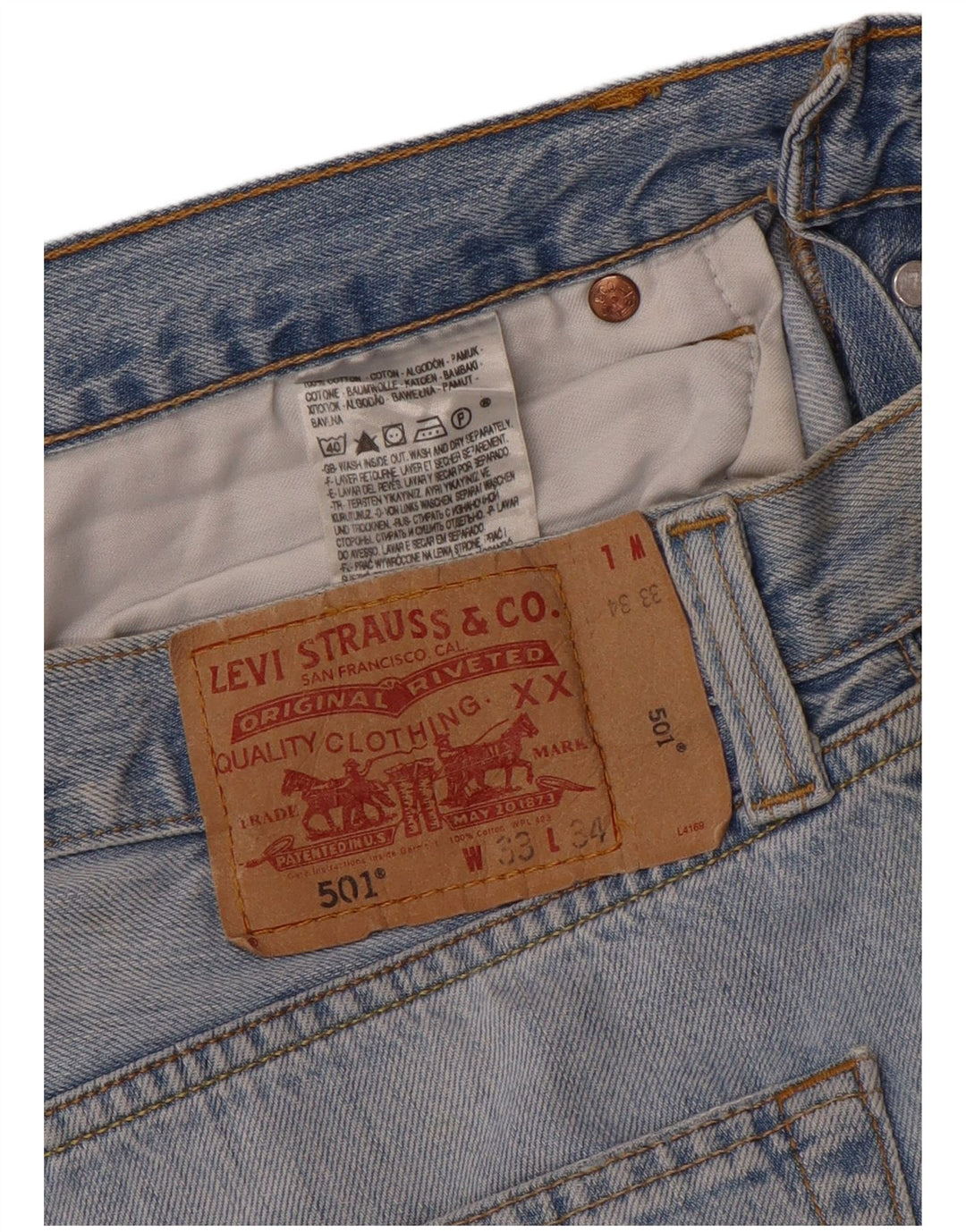 Męskie jeansy LEVI'S 501 Straight W33 L34 Niebieskie bawełniane