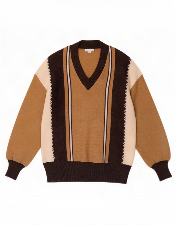 Sweter damski w stylu vintage z dekoltem w szpic IT 38 XS w brązowe paski