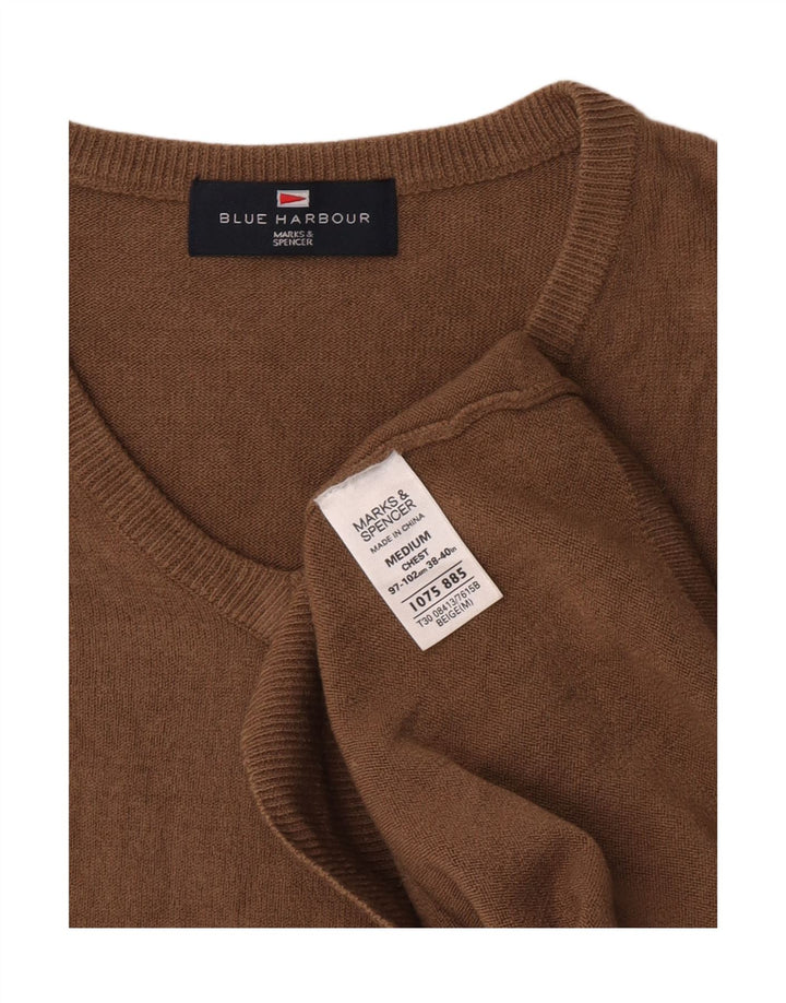 Marks & Spencer Męski sweter z dekoltem w kształcie litery V, średni beż, akryl