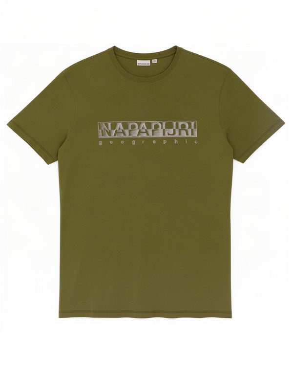 Męski T-shirt z grafiką geograficzną Napapijri, bawełniany rozmiar XL w kolorze khaki