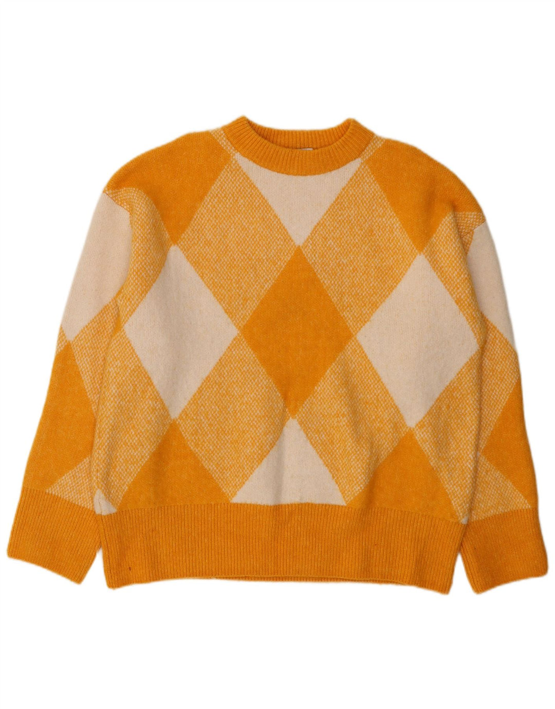 Damski sweter z okrągłym dekoltem Zara UK 14 Średni żółty Argyle/Diament