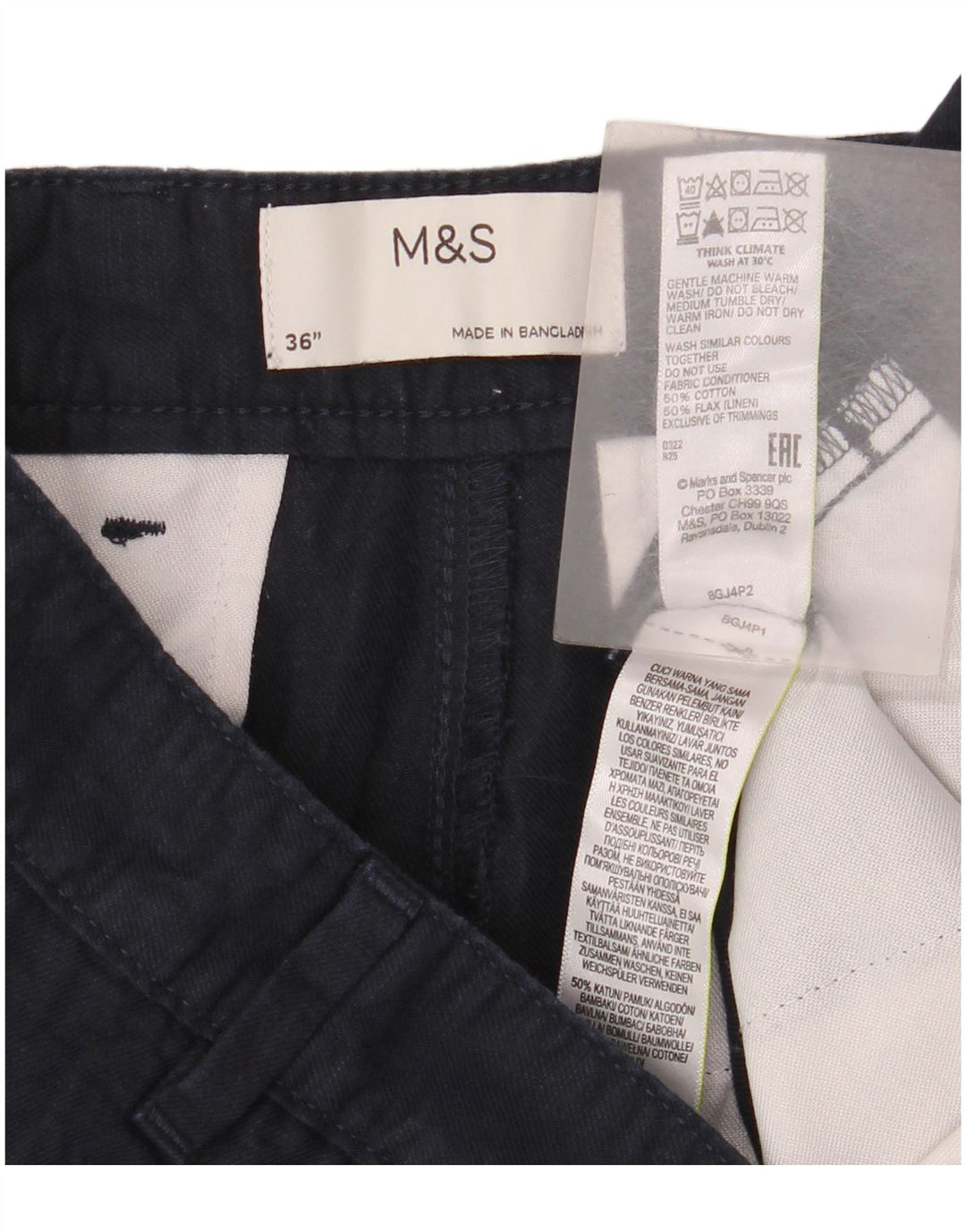 Męskie spodenki Chino Marks & Spencer W36, duże, granatowe, lniane