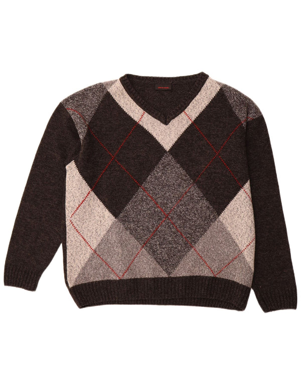 PIERRE CARDIN Męski sweter z dekoltem w kształcie litery V IT 58 2XL Szary Argyle/Diament