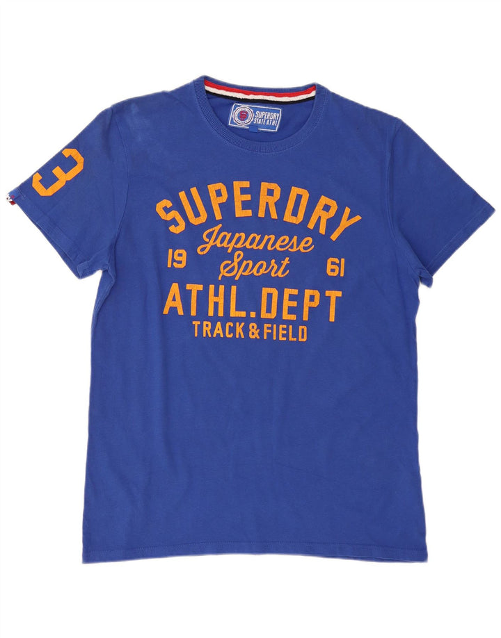 SUPERDRY Męski T-shirt z grafiką, 2XL, niebieska bawełna