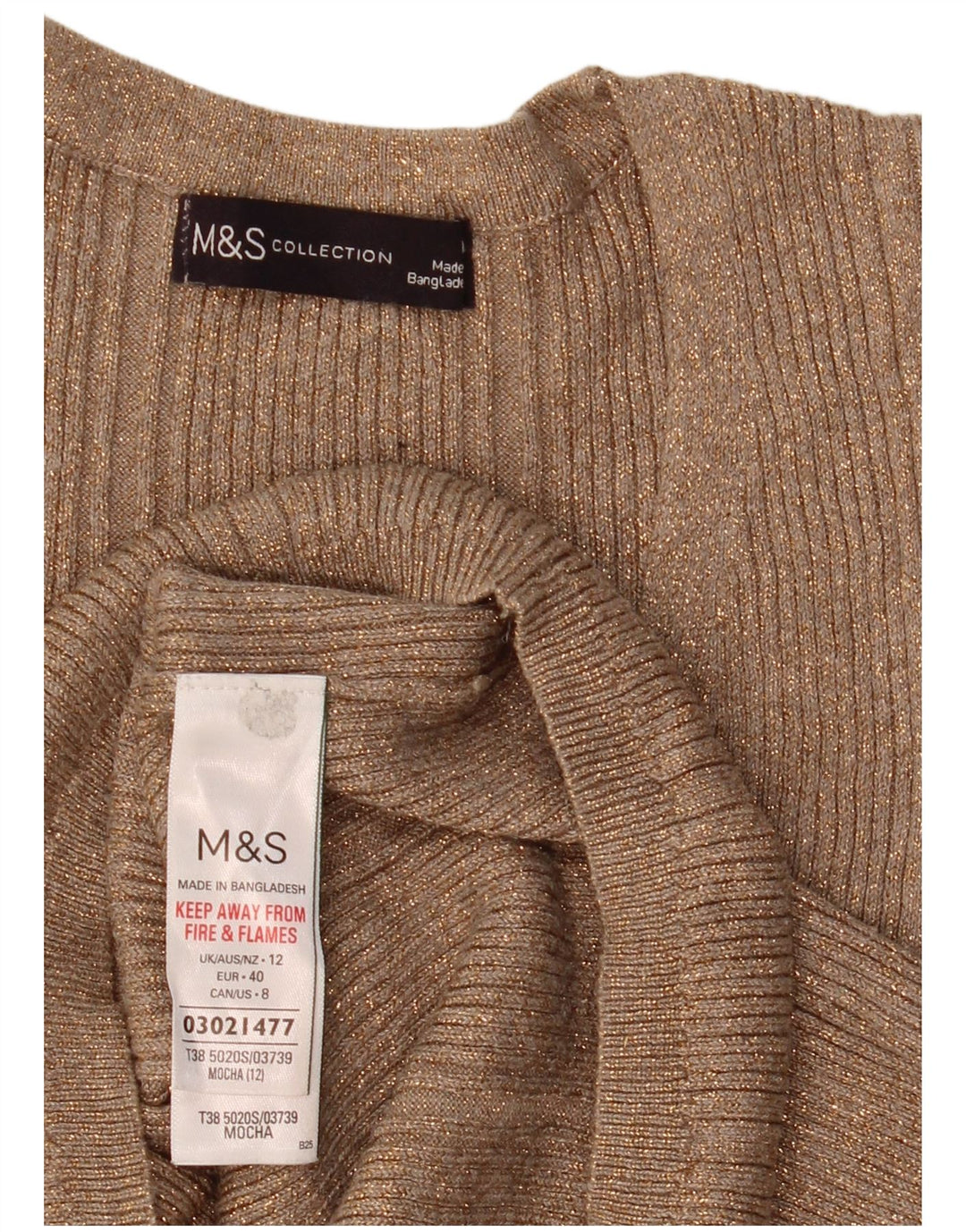 Sweter damski Marks & Spencer z dekoltem w kształcie litery V, UK 12, średni beż nakrapiany
