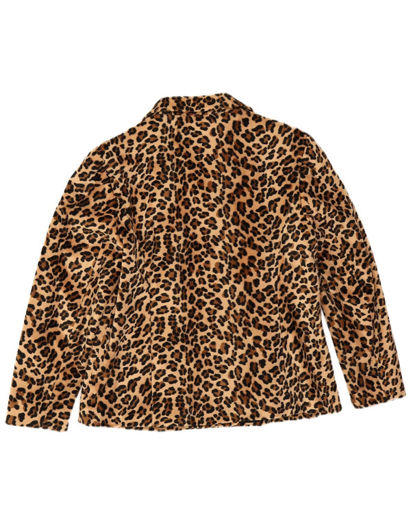 Vintage damska marynarka zapinana na 3 guziki UK 14 z dużym beżowym nadrukiem zwierzęcym