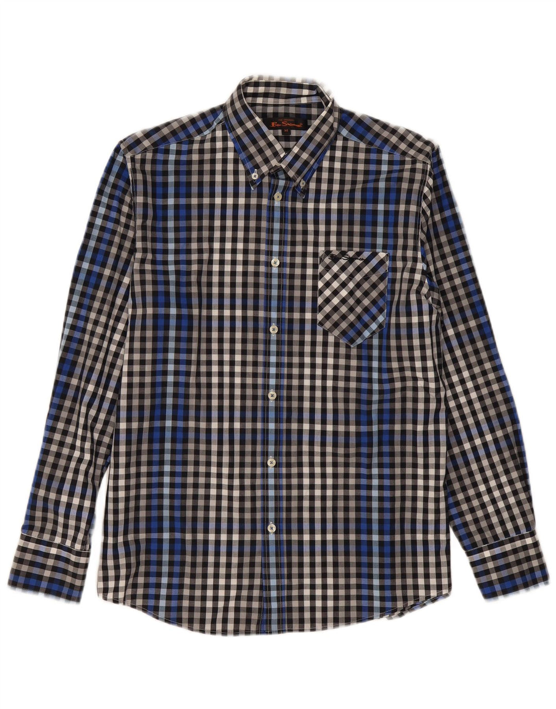 BEN SHERMAN Koszula męska, średnia, granatowa, bawełniana w kratkę