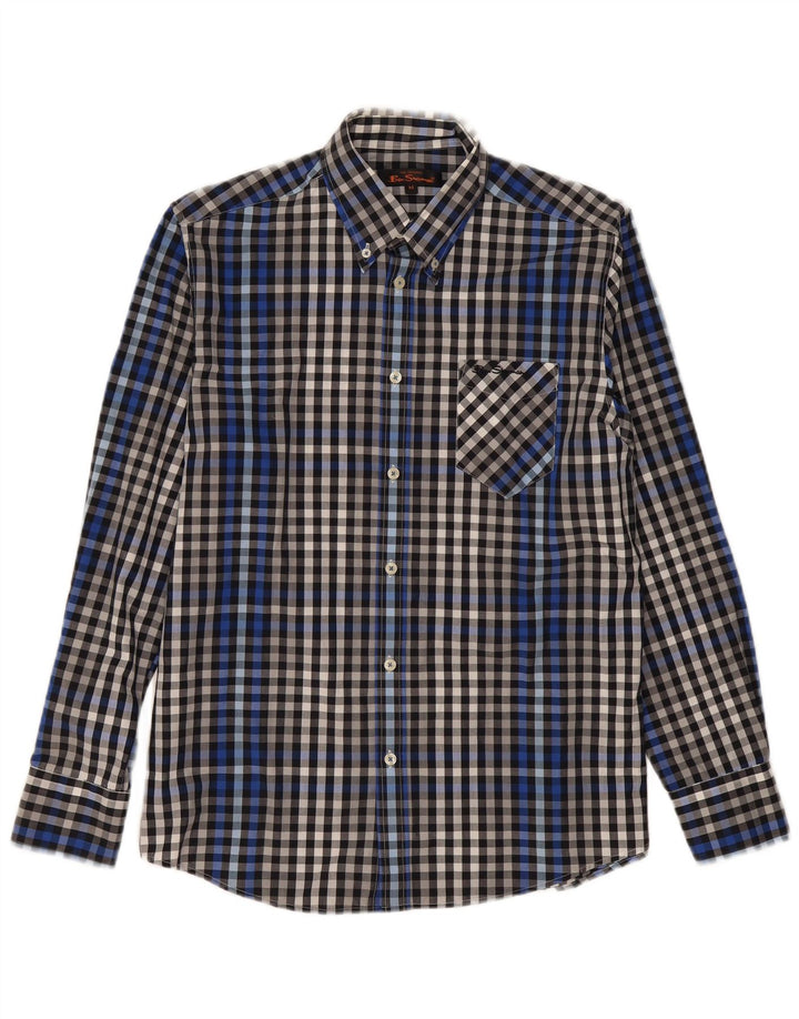 BEN SHERMAN Koszula męska, średnia, granatowa, bawełniana w kratkę