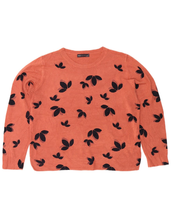 Marks & Spencer Damski sweter z dekoltem w łódkę, UK 18 XL, pomarańczowy w kwiaty
