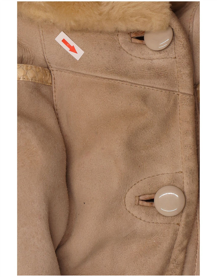 Vintage damski płaszcz shearling UK 14 średni beżowy shearling