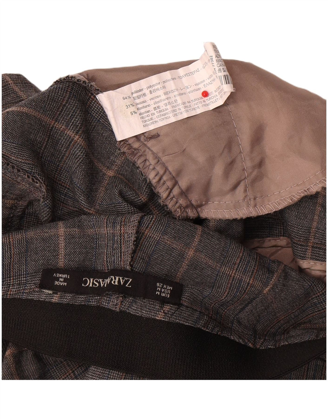 Spodnie damskie Zara Slim Chino, średnie W28 L26, szare, poliestrowe w kratę