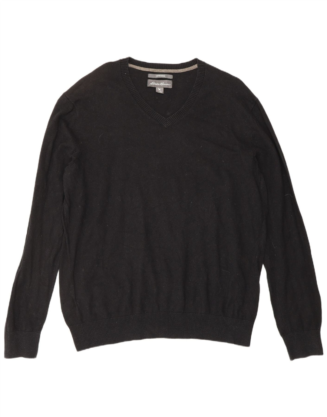 Męski sweter z dekoltem w kształcie litery V Eddie Bauer XL, czarny, bawełniany