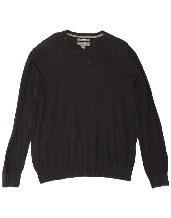 Męski sweter z dekoltem w kształcie litery V Eddie Bauer XL, czarny, bawełniany
