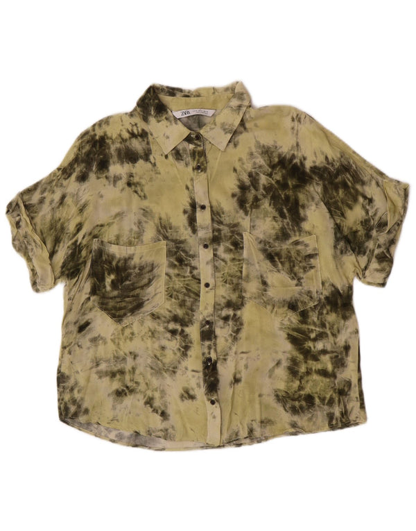 Damska bluzka koszulowa z krótkim rękawem Zara UK 14 Medium Khaki Tie Dye Viscose