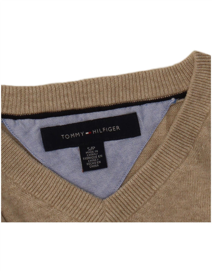 Męski sweter Tommy Hilfiger z dekoltem w kształcie litery V, mały, beżowy, nakrapiany