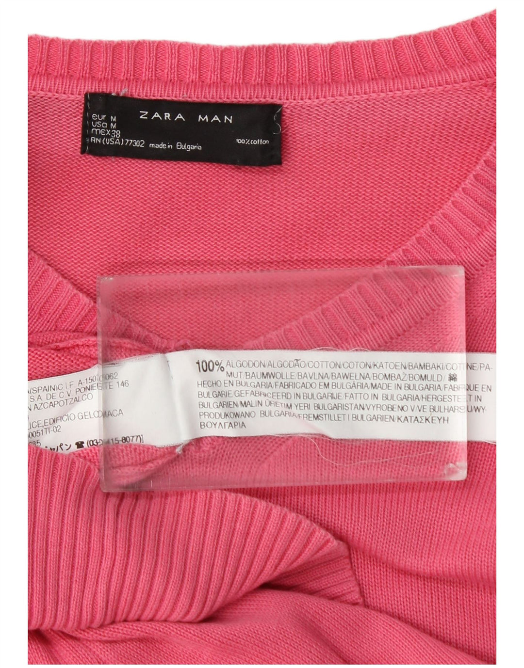 Męski sweter Zara z dekoltem w kształcie litery V, średnioróżowy, bawełniany