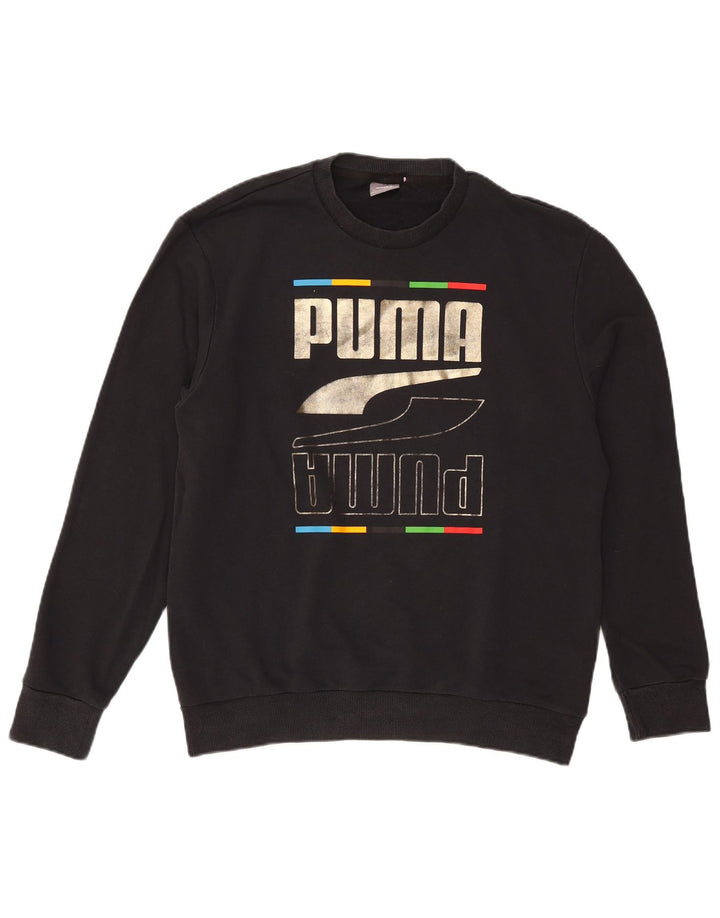 Męska bluza z grafiką Puma, średnia czarna, bawełniana