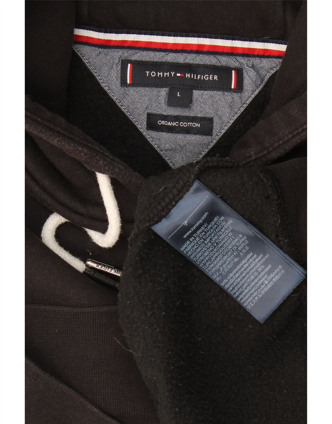 Męski sweter z kapturem i grafiką TOMMY HILFIGER, duży, czarny, bawełniany