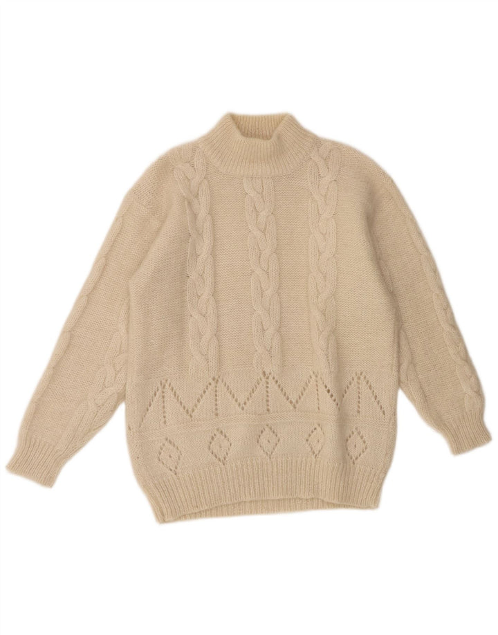 Sweter Damski Vintage z Golfem UK 16 Duży Ecru