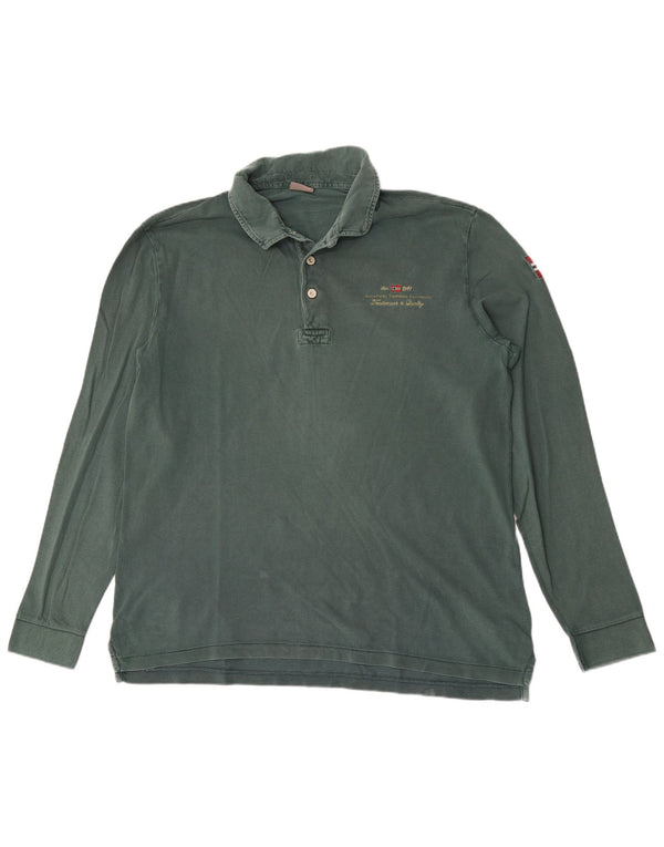 Męska koszulka polo Napapijri Geographic z długim rękawem, 2XL, zielona bawełna