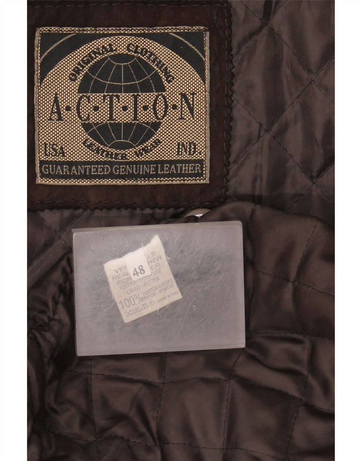 Vintage męska kurtka skórzana IT 48 średniej wielkości brązowa skóra