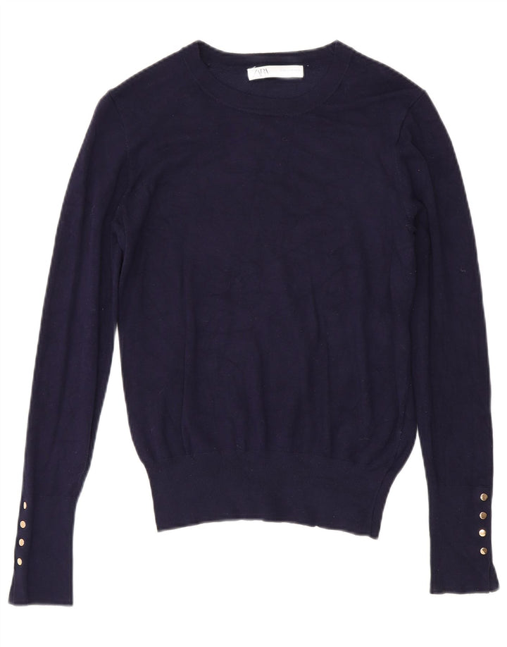 Sweter damski Zara z dekoltem w łódkę UK 12, średni granatowy