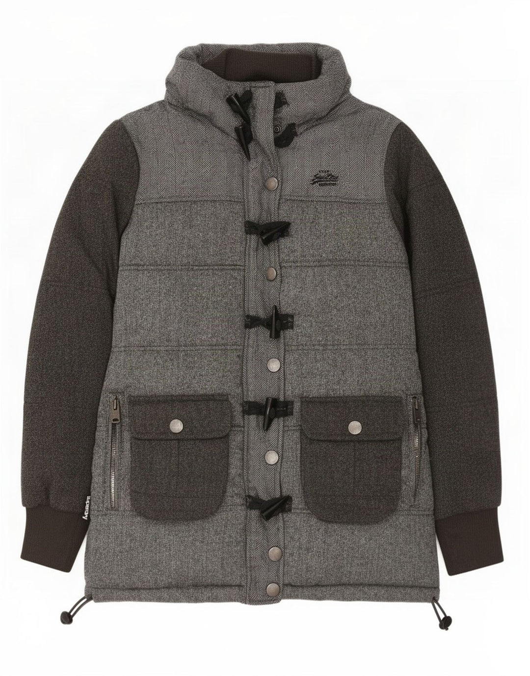 Damska ocieplana kurtka Superdry UK 14, średnioszary, poliester w jodełkę
