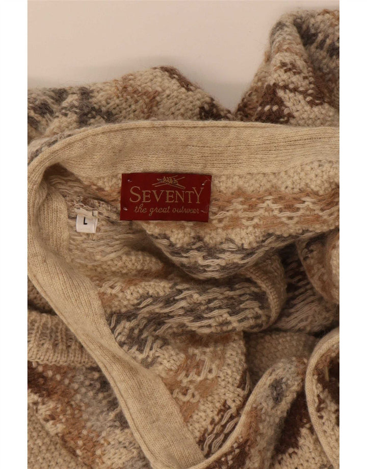 Sweter męski bez rękawów Seventy, duży, beżowy, geometryczny, wełniany