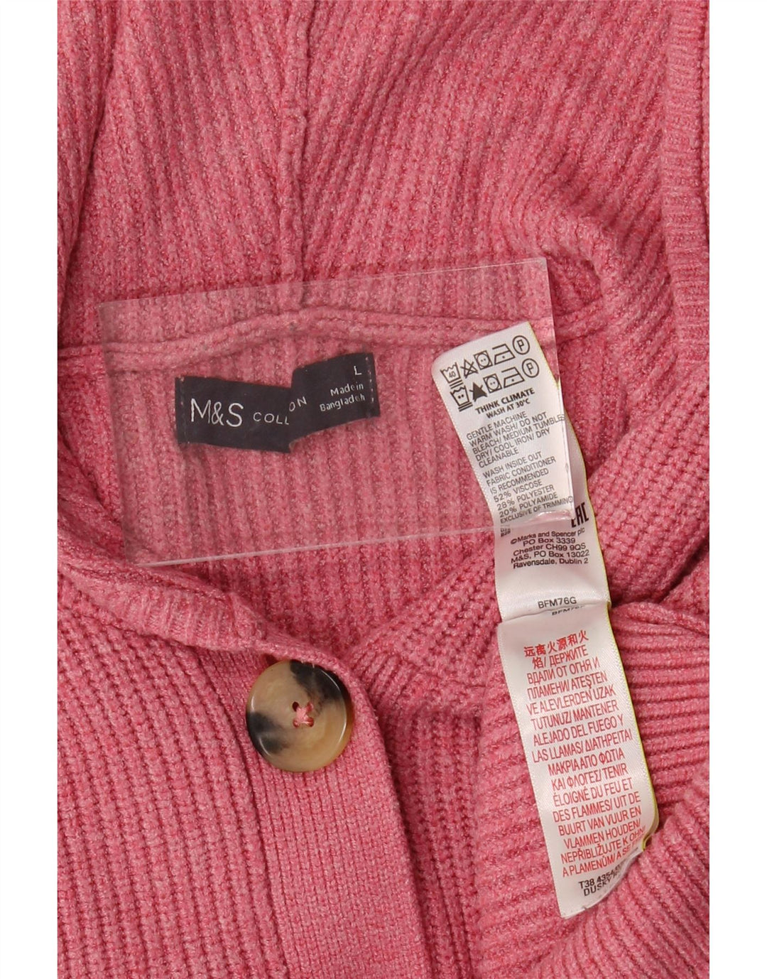 MARKS & SPENCER Damski sweter z kapturem, rozpinany, UK 16, duży, różowy, wiskoza