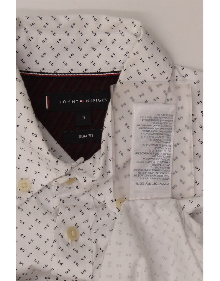 Męska koszula slim fit Tommy Hilfiger, średnia, biała bawełna w cętki