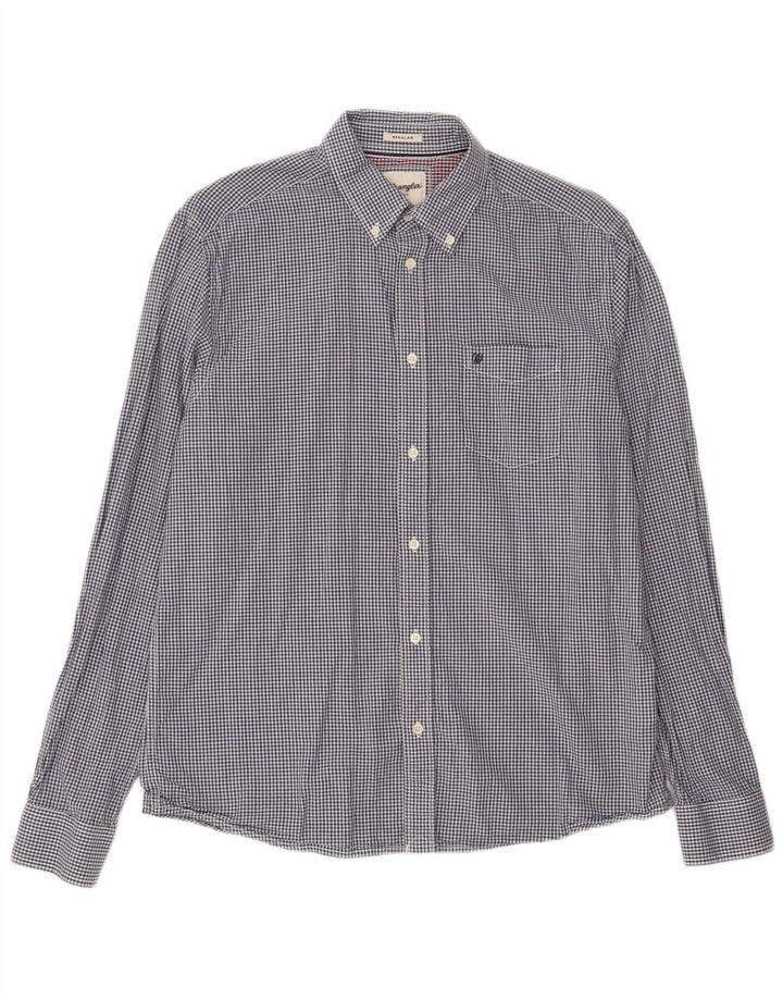 WRANGLER Mens Regular Fit Shirt Medium Blue Gingham Cotton