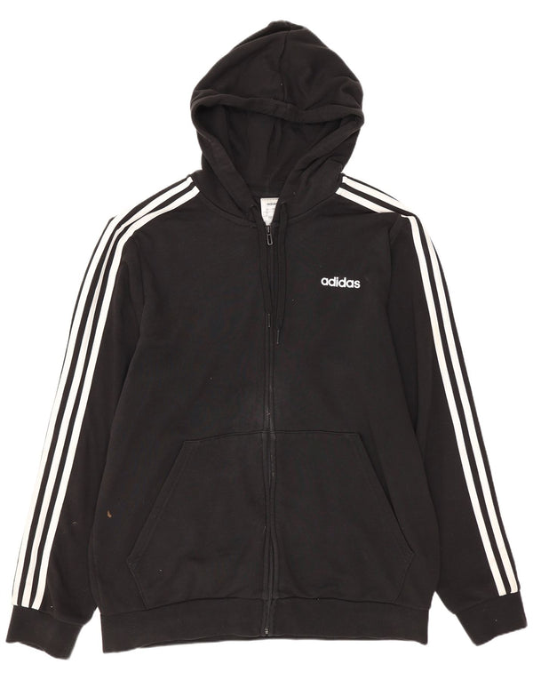 Adidas Męski sweter z kapturem i zamkiem błyskawicznym, duży, czarny, bawełniany