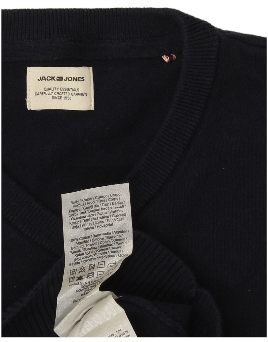 Męski sweter Jack & Jones z dekoltem w kształcie litery V, mały, granatowy, bawełniany