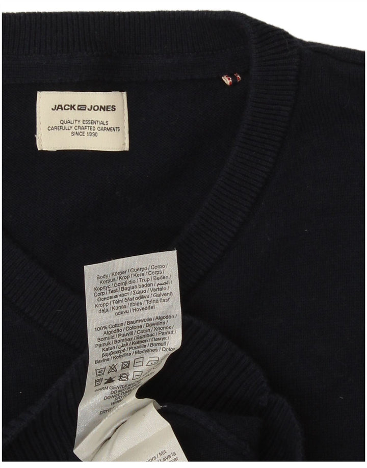 Męski sweter Jack & Jones z dekoltem w kształcie litery V, mały, granatowy, bawełniany