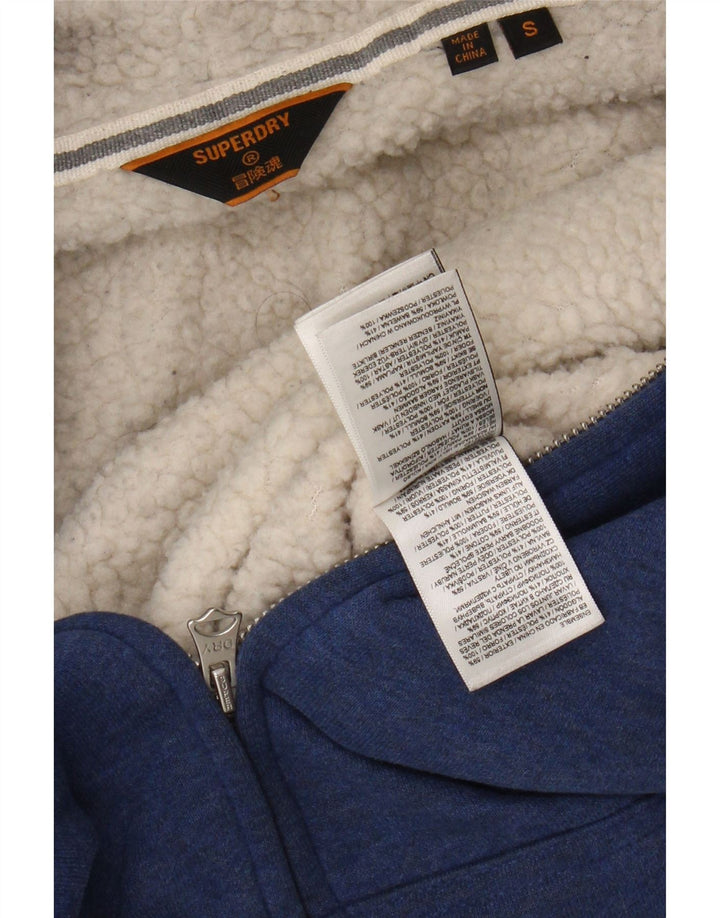 Męski sweter z kapturem i zamkiem błyskawicznym Superdry, mały, niebieski, bawełniany