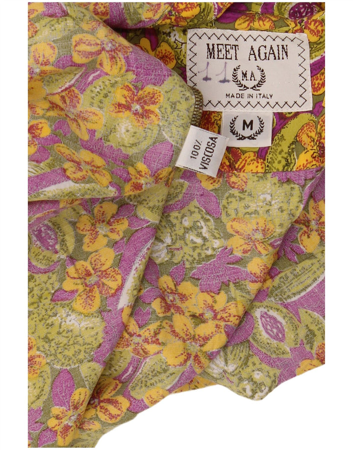 Koszula męska z krótkim rękawem w stylu vintage, średnia wielokolorowa wiskoza w kwiaty