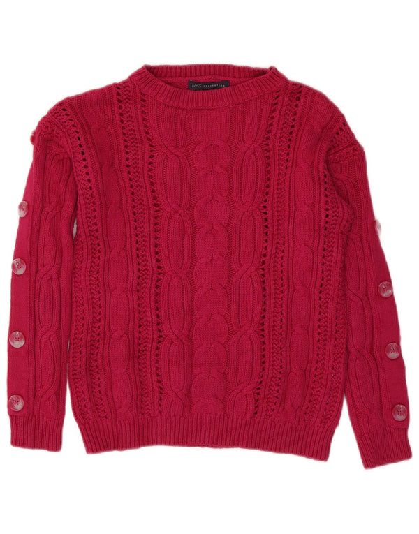 Marks & Spencer Damski sweter z dekoltem w łódkę, UK 8, mały, różowy, bawełniany
