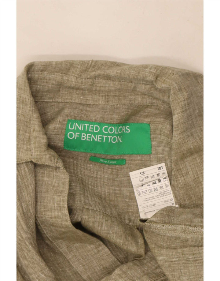 Damska sukienka o linii A Benetton UK 14, średnia, lniana khaki