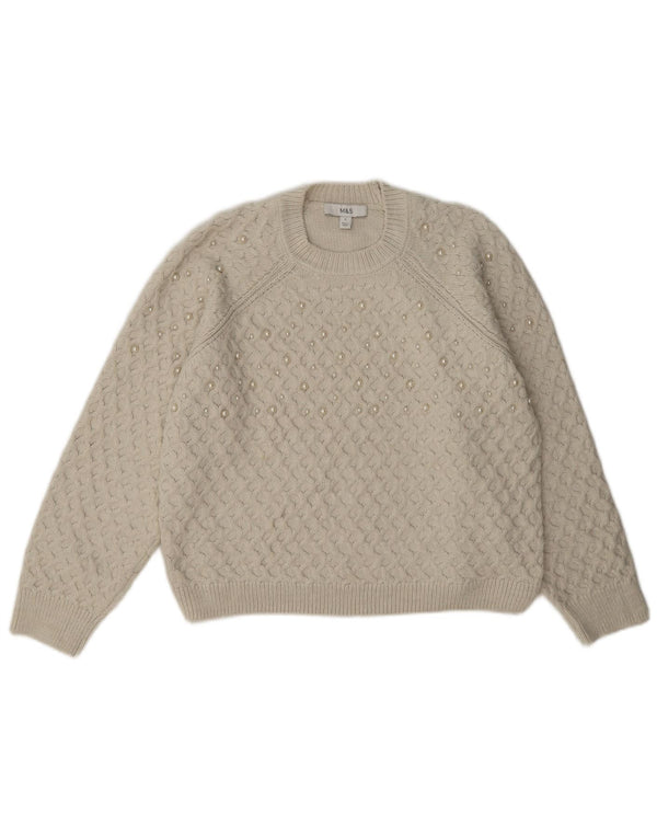 Marks & Spencer Damski sweter z okrągłym dekoltem, UK 10, mały, w kolorze złamanej bieli