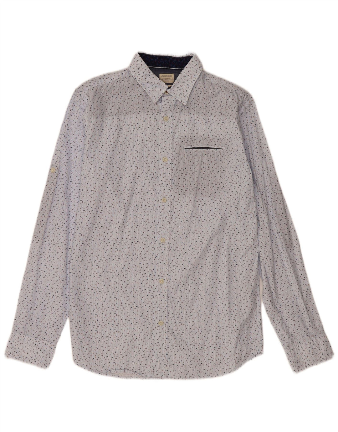 Koszula męska Jack & Jones w abstrakcyjny wzór, mała, niebieska, bawełniana