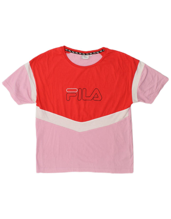 Damska koszulka z grafiką Fila Top UK 10 Small Pink Colorblock Cotton