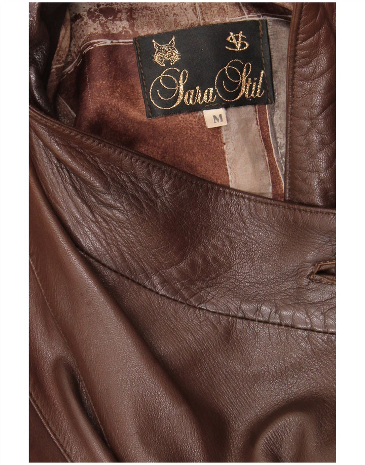 Vintage damski płaszcz skórzany oversize UK 14 średni brąz