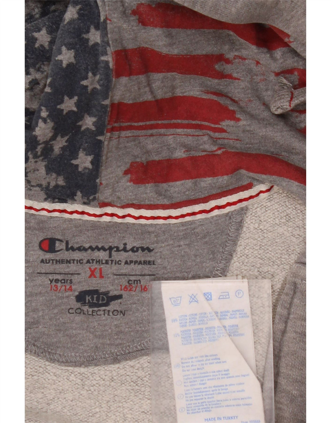 Dziewczęcy sweter z kapturem i grafiką CHAMPION, zapinany na zamek, 13-14 lat XL, szara bawełna