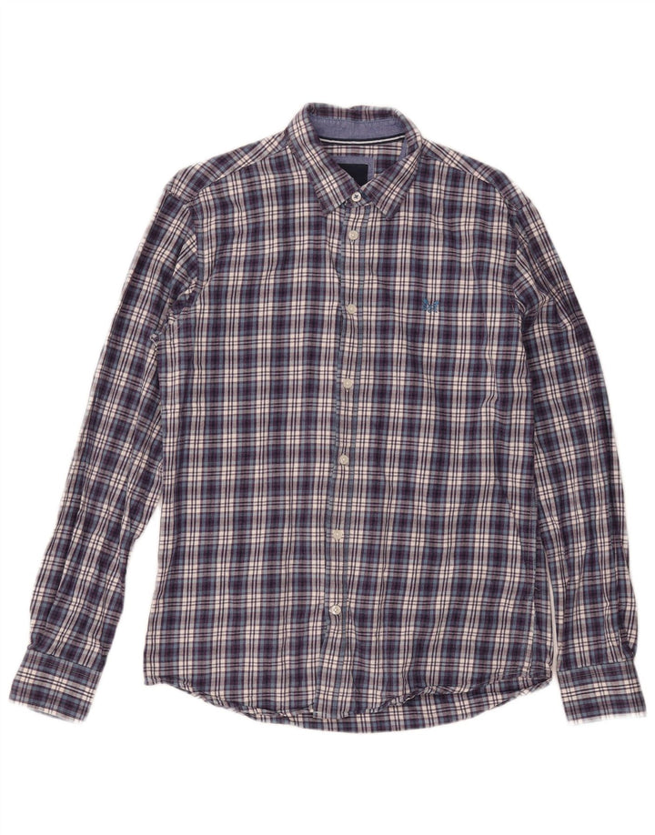 Crew Clothing Męska koszula flanelowa, średnia, granatowa, bawełniana w kratkę