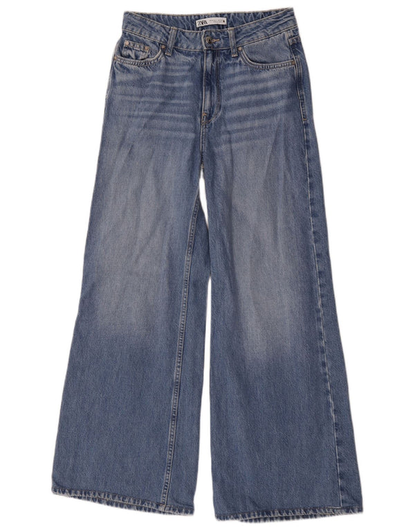 Damskie jeansy z szeroką nogawką Zara EU 34 2XS W24 L28 Niebieskie bawełniane