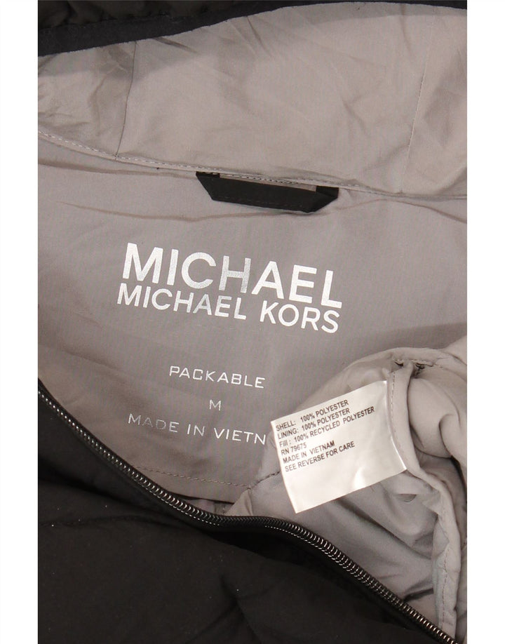 Damski ocieplany płaszcz z kapturem Michael Kors UK 14, średni czarny poliester