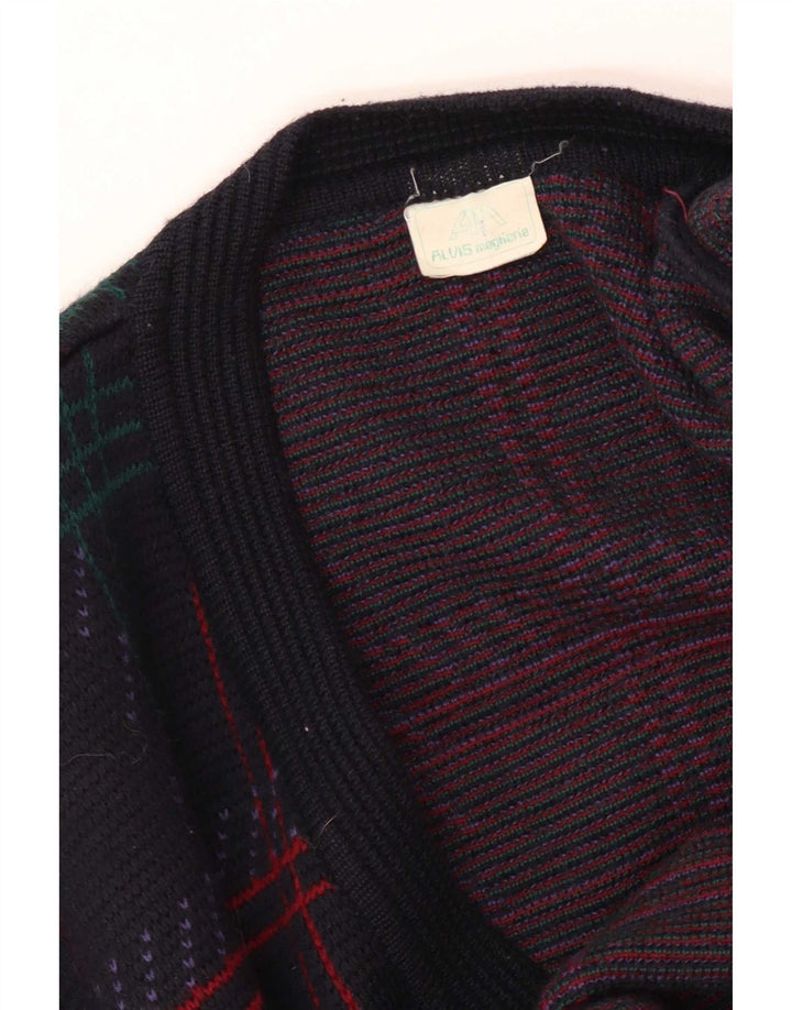 Vintage męski sweter rozpinany w dużą granatową kratkę